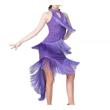 Dámské šaty Dámské taneční třpytivé Latino šaty s třásněmi Anastacia Fialová L