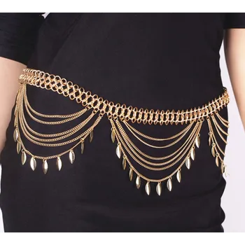 Opasek Kovový orientální pásek Boho s lístečky Zlatá