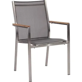 Stern Nerezové stohovatelné jídelní křeslo Cardiff, Stern, 57x61x92 cm, rám nerez, výplet textilen šedobéžový (taupe), teakové područky