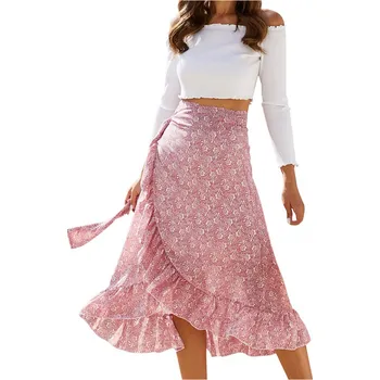 Dámská sukně Letní květinové zavazovací šifónové sukně s volánky Amber Starorůžová