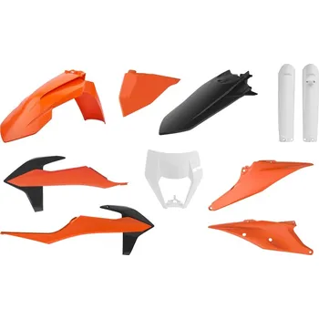 PLASTOVÁ SADA POLISPORT (KOMPLETNÍ SADA) KTM EXC/EXC-F TPI '20-'23 KRYT SVĚTEL (8668600002) A TLUMIČE (8398600003) BARVA OEM ORANŽOVÁ ČERNÁ