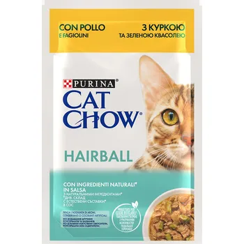 Krmivo pro kočku 52x85g Cat Chow - Hairball kuřecí a zelené fazolky