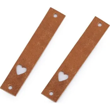 Kožený štítek srdce 12x70 mm, hnědá přírodní