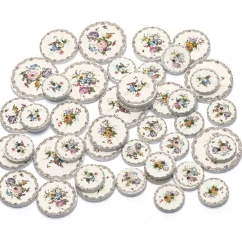 Knoflík Dřevěný knoflík Retro květinový Vintage motiv - střední