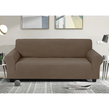 Napínací potah Elastický žakárový potah na trojmístnou pohovku BestBerg / světle hnědá