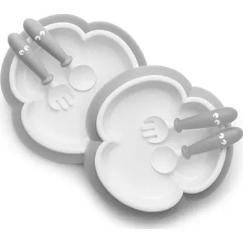 Talíř BABYBJORN Talířek se lžičkou a vidličkou pudrově šedý set 2ks