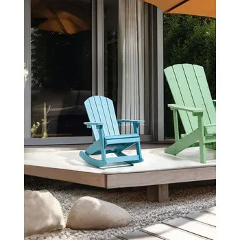 Dětské zahradní houpací křeslo modré plastová imitace dřeva odolné proti povětrnostním vlivům venkovní moderní styl Beliani