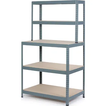 Dílenský stůl B2B Partner Balicí stůl s odkládacími policemi, 1800 x 1000 x 600/300 mm