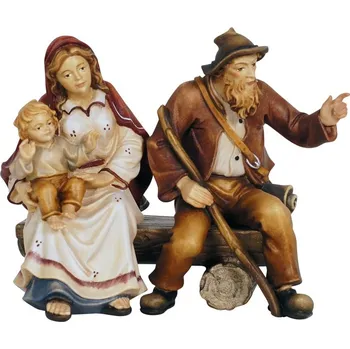 Vánoční dekorace Ornatis Žena s dítětem a poutníkem na lavičce Provedení: Přírodní bez malování, Velikost stojících figur dospělých postav: 8 cm