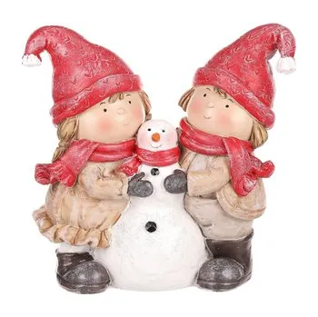 Děti se sněhulákem, polyresin, barva červená.