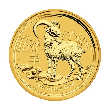 10 uncí zlatá mince Austrálie Lunar II koza 2015