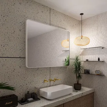 Zrcadlo Zcadlo zaoblené LOFT 100x70cm v rámu z broušeného hliníku BARVA RÁMU: BÍLÁ