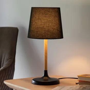 Lampička JUST LIGHT. GmbH Stolní lampa Nima s černým látkovým stínidlem - kabel 150 cm černá, světle hnědá 1 x 40 W