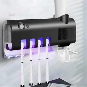 Household Exkluzivní držák zubních kartáčků s UV sterilizací a dávkovačem / Matná černá