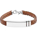 Kožený pletený náramek Croco v hnědé barvě se stříbrnou destičkou PRZ0004BBR