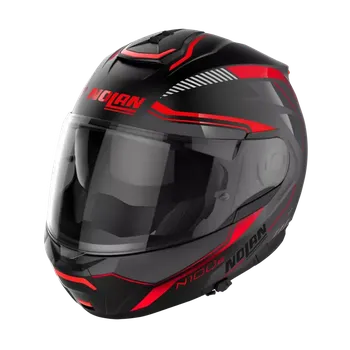 Helma na motorku Výklopná helma Nolan N100-6 Surveyor Flat černá/červená N-com 21 M