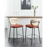 Sada 2 barových židlí oranžová polyesterové čalounění přírodní ratanový vídeňský výplet opěradlo černé kovové nohy stoličky bez područek Beliani
