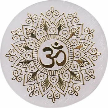 Selenit Symbol Óm - dekorace cca 0,75 x 6 cm