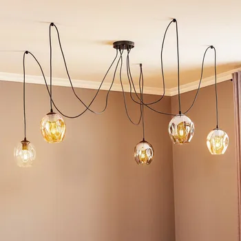 EMIBIG LIGHTING Závěsné světlo Starla, sklo grafit/jantar/čiré, 5-bodové, decentralizované - Skleněný stínidlo - Ø 14 cm, výška 17 cm černá, grafitová, jantarová, čirá 5 x 15 W - Doprava zdarma