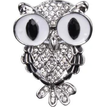 Brož Brož - sova s velkýma očima vykládaná zirkony, bílá barva, 9001789-1