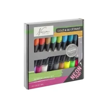 Speciální výtvarná barva Sada neonových metalických akrylových barev 18x36 ml