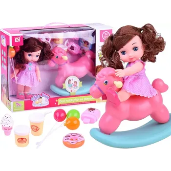 Dámské šaty Loutka v růžové polka dot šaty s houpacím koníkem a doplňky