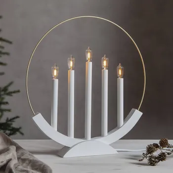 Lampička STAR TRADING LED-svíčkový lustr Brace, pět zdrojů, bílá/zlatá - délka napájecího kabelu 180 cm bílý, zlatý 5 x 0,4 W LED - Doprava zdarma