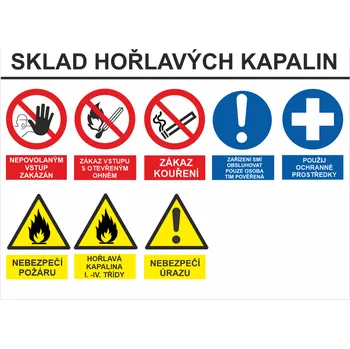 Označení vstupu - SKLAD HOŘLAVÝCH KAPALIN UV tisk plast 3mm 400 x 300 mm