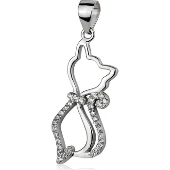 Přívěsek 4U Stříbrný přívěšek kočka s čirými zirkony