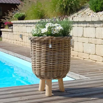 RATANOVÝ KOŠ s nožkami, Grey, Ø41x54 cm (Van der Leeden®)