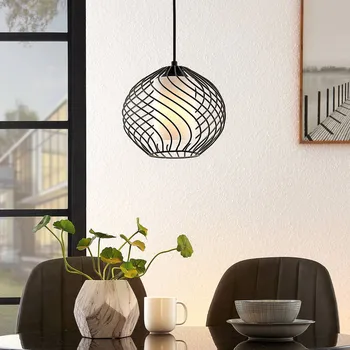 Závěsné svítidlo Lindby Cedrice, 1 světlo, černá, kov, E27 černá, bílá 1 x 60 W - Doprava zdarma