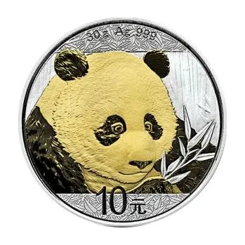 30g stříbrná mince China Panda 2018 teilvergoldet