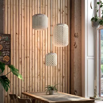 Bover Nans S/3L LED závěsné světlo 3 zdroje béžová - malé stínidlo - Ø 21,6 cm, výška 24,7 cm; střední stínidlo - Ø 31,5 cm, výška 30,7 cm; velké stínidlo - Ø 31,5 cm, výška 45,7 cm; Ø baldachýn 24 cm; délka kabelu 400 cm grafitová hnědá, béžová 3 x 9,5 W