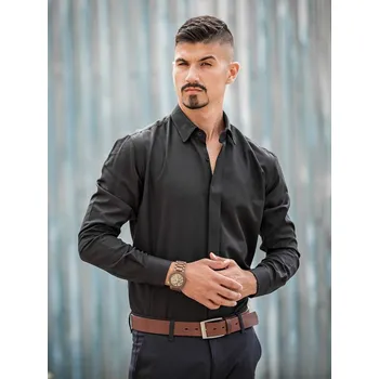 Pánská košile Luxusní pánská černá košile VS-PK1708, VELIKOST XL, STŘIH KOŠILE SLIM FIT