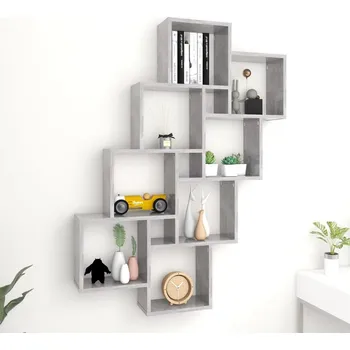 police ZBXL Nástěnná čtvercová police betonově šedá 90x15x119 cm kompozit