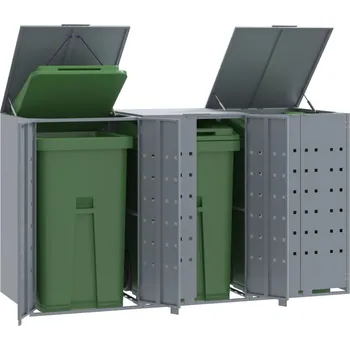 Zahradní úložný box vidaXL Box na 3 popelnice šedý 207 x 79 x 117 cm ocel