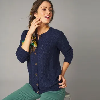 Dámská móda Svetr na knoflíky s copánkovým vzorem námořnická modrá 34/36