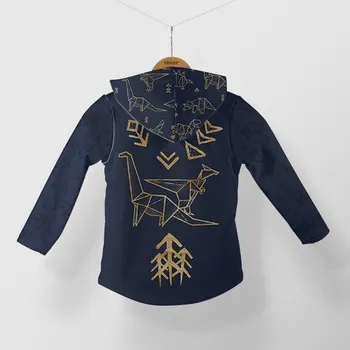 Panel se střihem 146 softshell bunda geometrické dinosauři