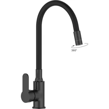 Vodovodní baterie Invena Ksanti, dřezová baterie s flexibilním ramenem a 2-funkčním provzdušňovačem, černá matná, INV-BZ-37-004-L