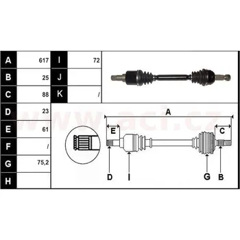 přední poloosa AVORD délka 617mm, 25 drážek u kola, 23 drážek u převodovky MAN, bez ABS kroužku, L, repasovaný originál (+vratn