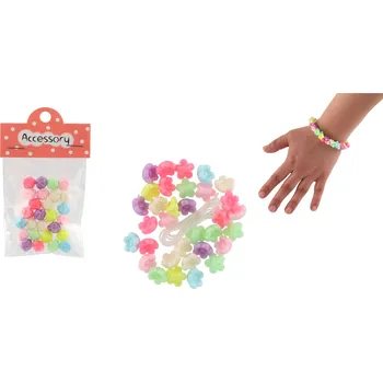 Náhrdelník Teddies Korálky plastové kytičky se šňůrkou 2 druhy v sáčku 6,5x11x1cm