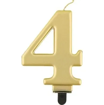 Dortová svíčka Svíčka číslice 4 metalická zlatá 8 cm