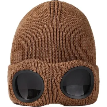 Čepice Pánská a dámská větruodolná pletená čepice | zimní čepice s brýlemi - velbloud