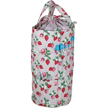 Organizér galanterie Taška na pletení a háčkování ve tvaru válce - Jahůdky (Knitting Bag Strawberry)