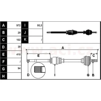 přední poloosa AVORD délka 972mm, 29 drážek u kola, 39 drážek u převodovky MAN, bez ABS kroužku, P, repasovaný originál (+vratn