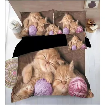 Povlečení SADA POVLEČENÍ S 3D EFEKTEM KOŤÁTKA S KLUBÍČKY na 2 postele + PROSTĚRADLO ZDARMA