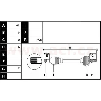 přední poloosa AVORD délka 671mm, 21 drážek u kola, 22 drážek u převodovky MAN, bez ABS kroužku, L, repasovaný originál (+vratn
