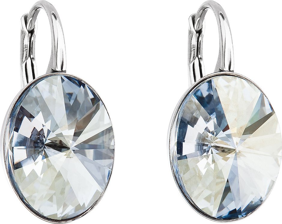 Evolution Group s.r.o. Stříbrné náušnice visací s krystaly Swarovski modrý ovál 31275.5