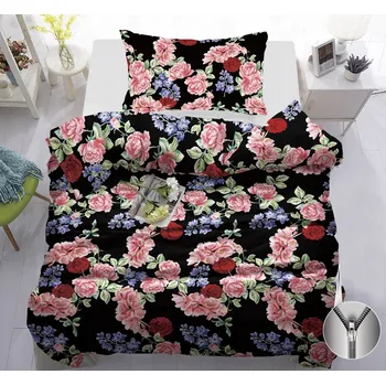 Povlečení TOTÁLNÍ VÝPRODEJ ! BAVLNĚNÉ POVLEČENÍ NA 1 POSTEL 140x200/70x90 cm - KVĚTENA ČERNÉ