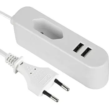 Napájecí kabel Voltomat Prodlužovací kabel, H03VVH2-F, 1,4 m, 1 zásuvka + 2 USB, bílý 28184